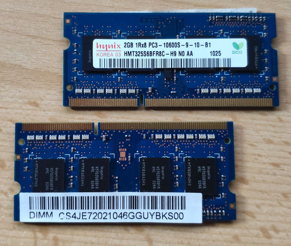 Hynix 2x2 GB DDR3 SO-DIMM PC3 10600S 1333MHz RAM (*Gebraucht*) in Wilhelmshorst