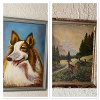 Gemälde, Hund, Rehe, Schwäne Leinwand mit Rahm n. Baden-Württemberg - Pfullingen Vorschau