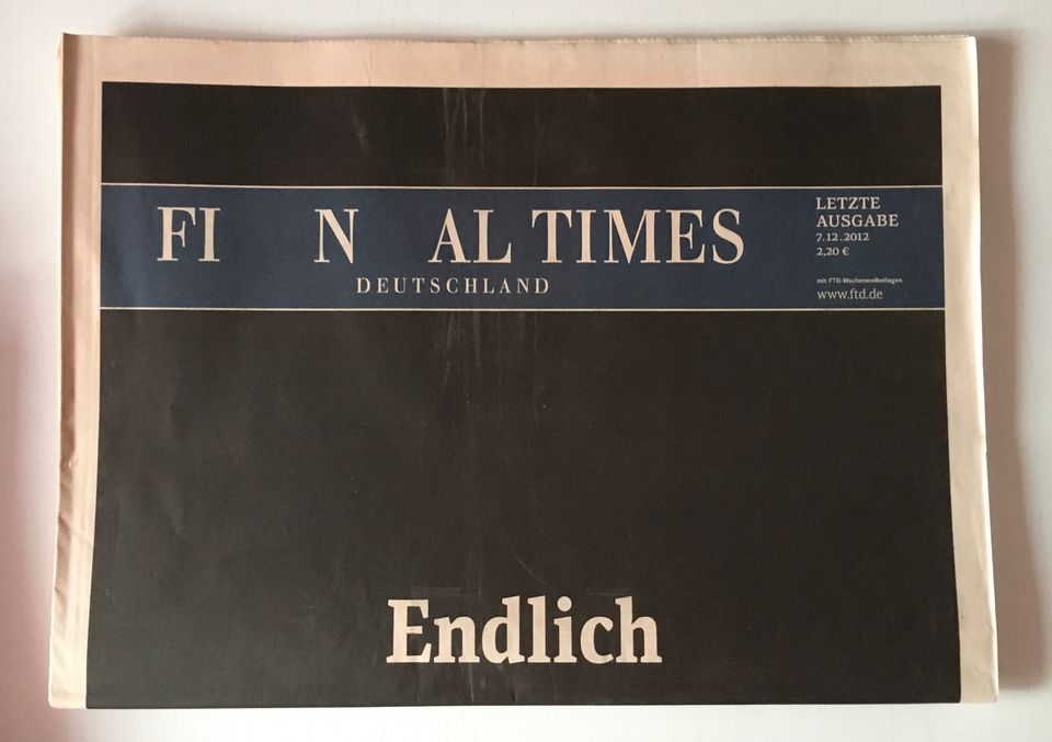 Financial Times letzte Ausgabe von Dezember 2012 inkl. Beilage in Sprockhövel