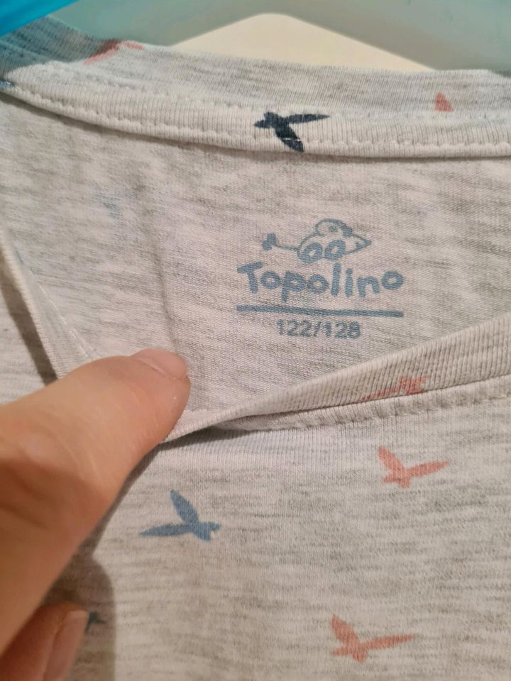 Topolino Sommer Shirt T-Shirt grau meliert bunte Vogel 122 128 in Ibbenbüren