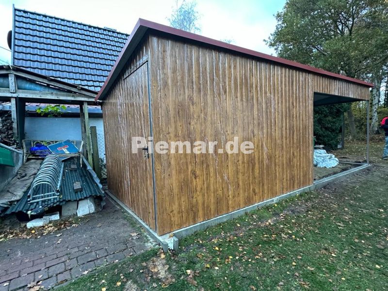 Blechgarage 7x2,6m mit Carport Holzoptik Schuppe | Aufbau |20478! in Schwäbisch Hall