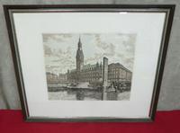 Kunstdruck R. Adler / Hamburg Rathaus/ Alster, Farbradierung,Bild Schleswig-Holstein - Reinbek Vorschau