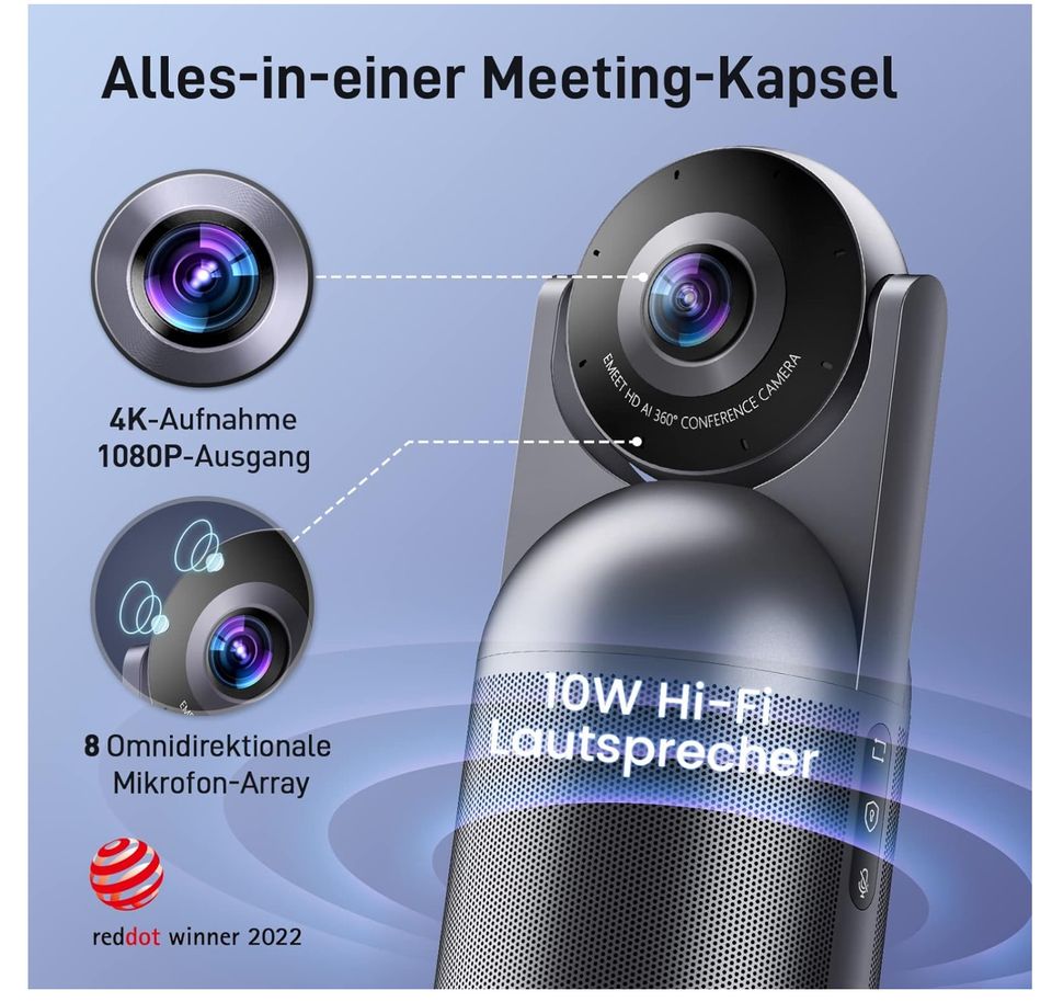 EMEET Videokonferenzkamera – 1080P HD Meeting Capsul, 360° Webcam in Kumhausen