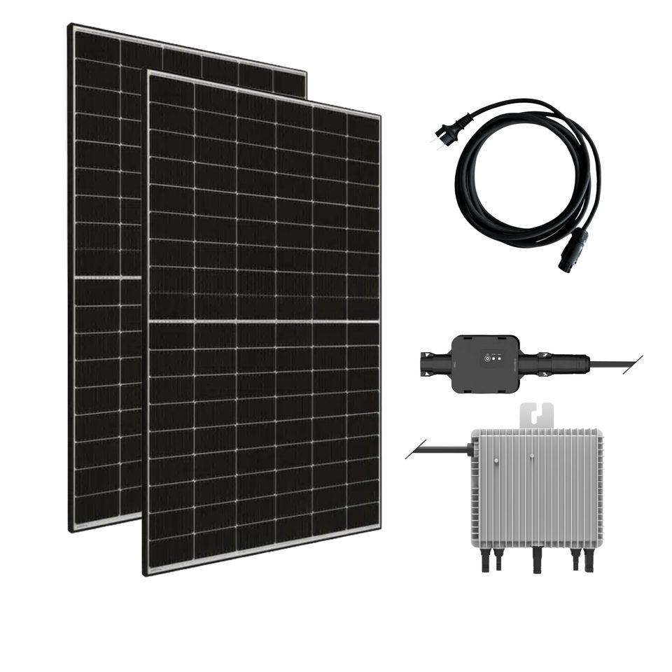 SOLAR ALLin 880Wp/800W Balkonkraftwerk, Bifaziale Glas-Glas Module JA Solar, Steckerfertig konfiguriert, WIFI, Deye in Würselen