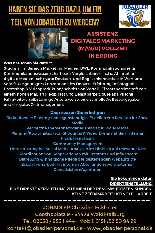 Assistenz für digitale Medien (m/w/d) Vollzeit in Erding - DIREKT in Erding