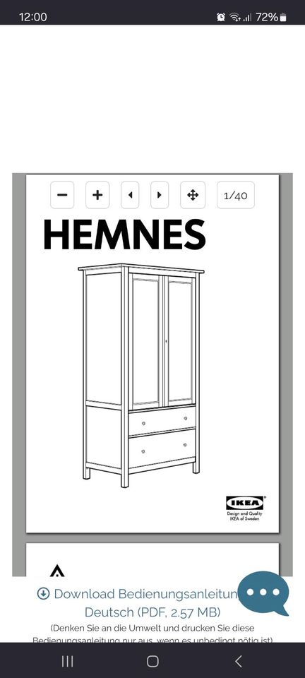NUR HEUTE Hemnes Kleiderschrank weiß IKEA 2 Türen und Schubladen in Köln