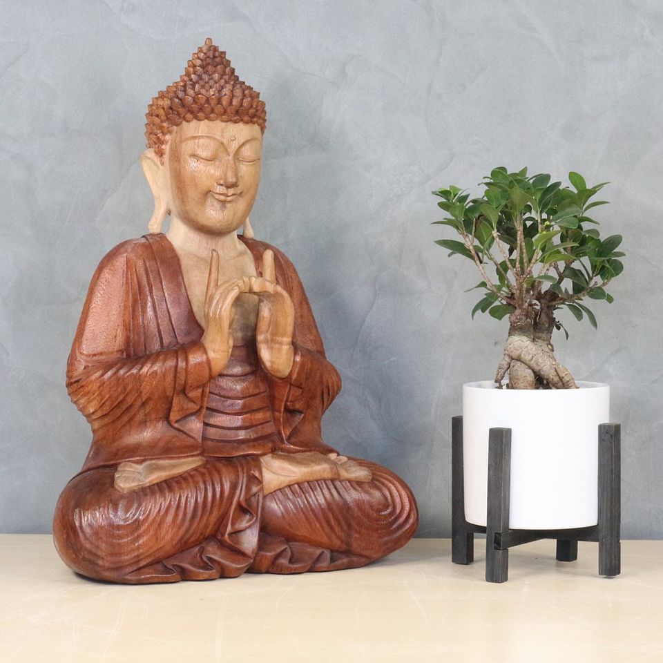 Figur Buddha Massiv Holzfigur Braun Natur B3 ca. 50 cm in Bochum