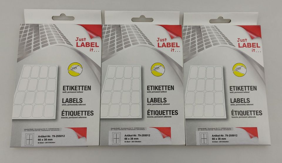 300 Packungen Haftetiketten 66x38mm, Restposten Paletten Großhandelwaren kaufen in Tanna