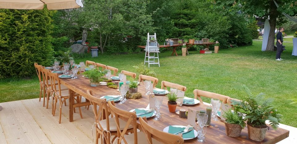 Vermietung Verleih Altholztisch Hochzeit Tische mieten BoHo in Schutterwald