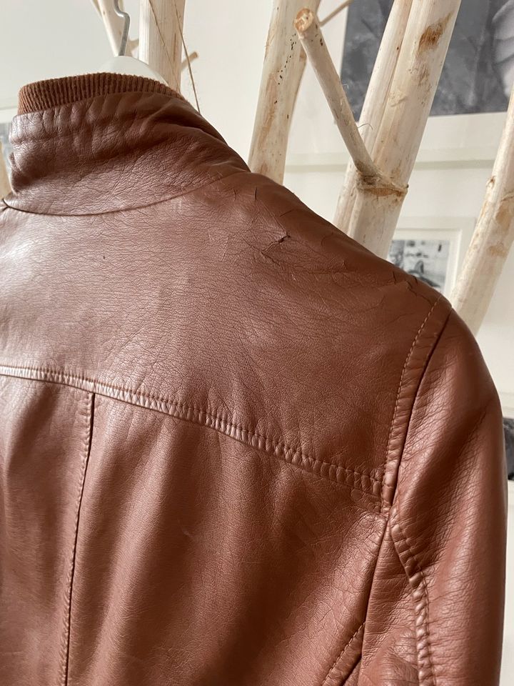 ONLY Lederjacke Kunstleder Cognac Camel in Uder