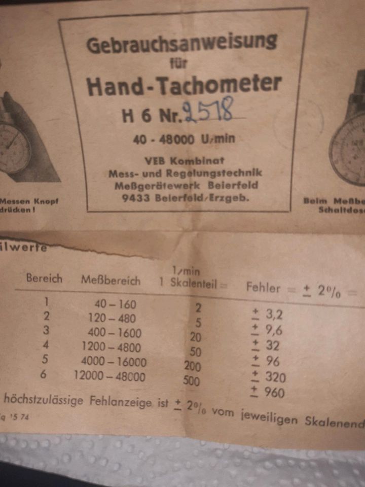 Hand-Tachometer Messgerät für IFA Fahrzeuge DDR in Neukloster