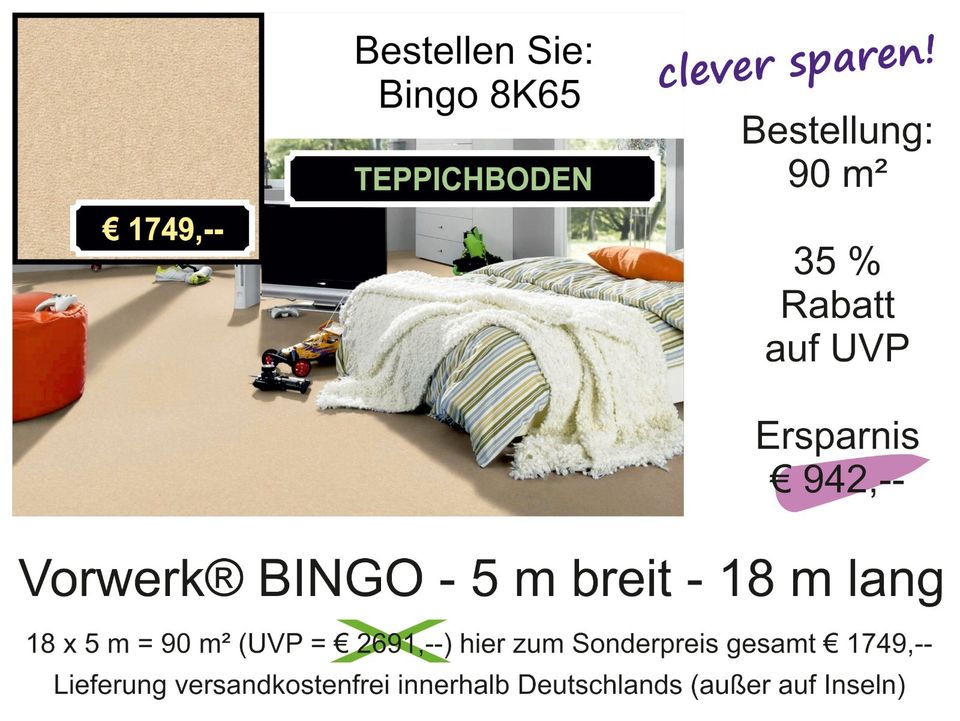 90 m² Teppichboden Vorwerk® Bingo (€ 1749,-- statt UVP € 2691,--) in Osloß