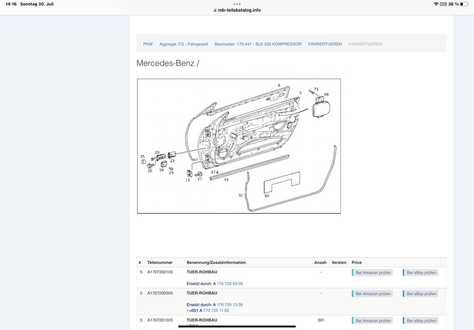 Mercedes SLK R170 Tür links Lack in silber 744 neu lackiert in Salzgitter