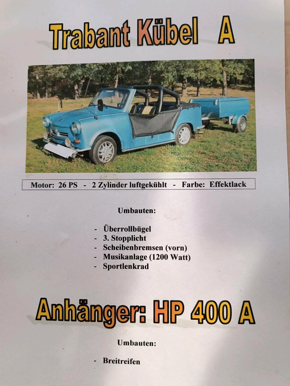 Abbildung des Autos Trabant Kübel Bauj. 1988…