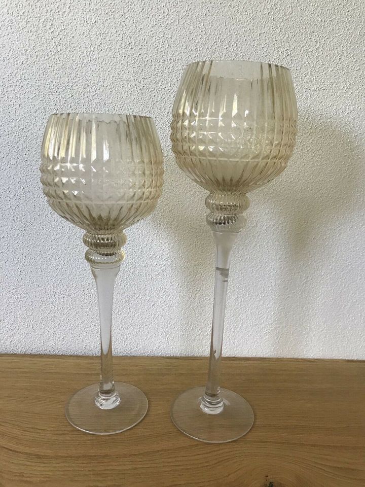 Windlicht Set aus Glas Beige / Kerzenständer neu in Glött