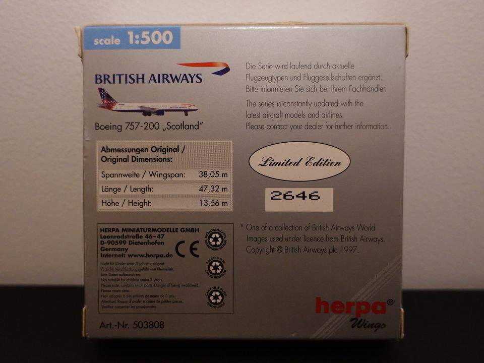 British Airways Boeing 757-200 "Scotland" Herpa 1:500 in Darmstadt