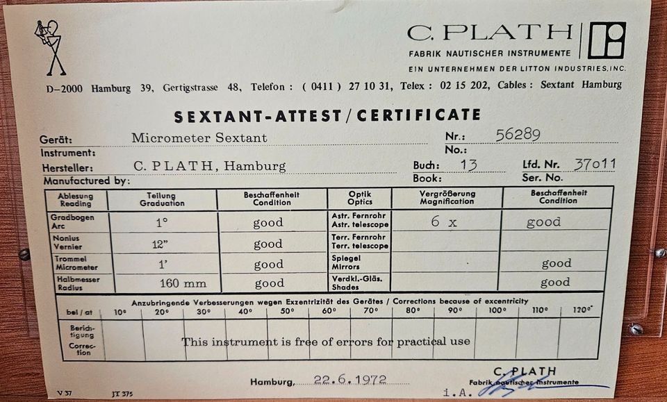 Sextant Micrometer C. Plath 6 fach Vergrößerung in Bonn