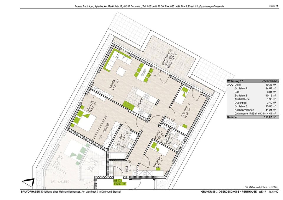 Baustellenberatung: Sonntag 11-12 Uhr modernes Penthouse = Neubau-Eigentumswohnung im 3.OG mit Dachterrasse und Aufzug in Dortmund