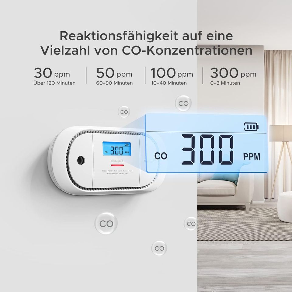 X-Sense Kohlenmonoxid Alarm Warnmelder mit digitaler LCD XC01-R in Mannheim