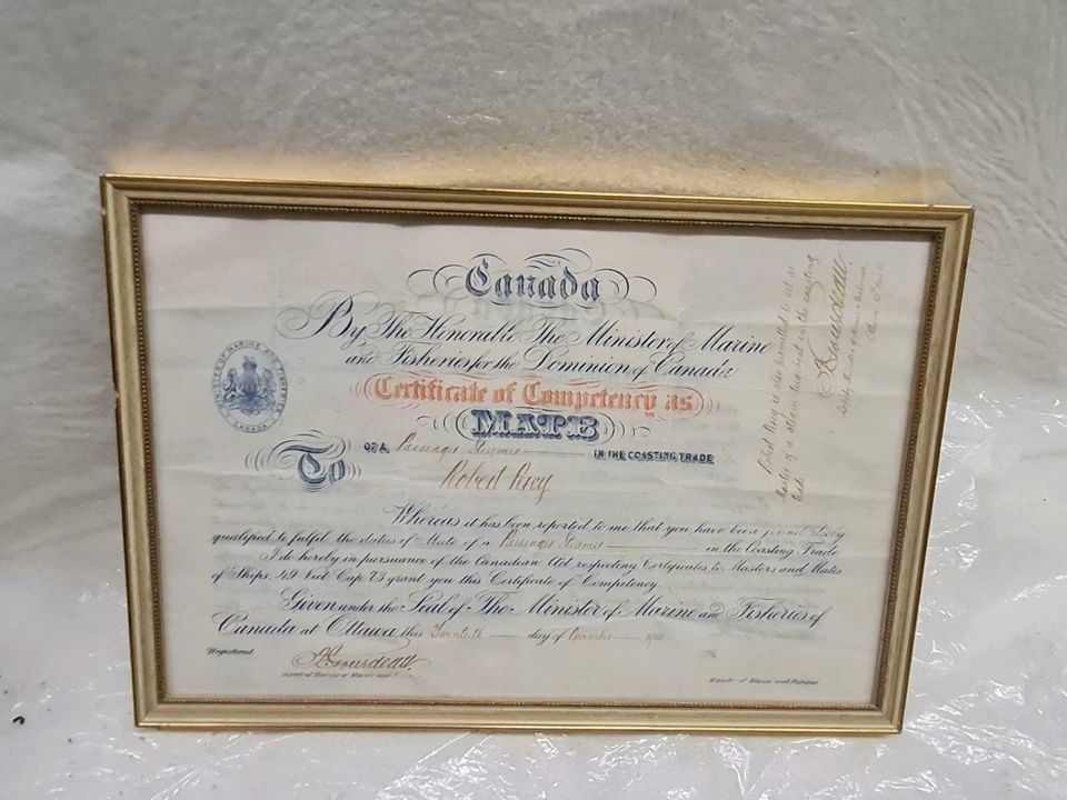Certificate of competancy as Mate, signiert in Wentorf