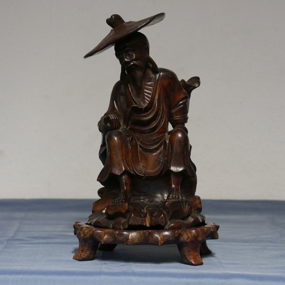 Antike Skulptur Holz eines Chinesen wohl Bauer Opiumkrieg um 1839 in Bottrop