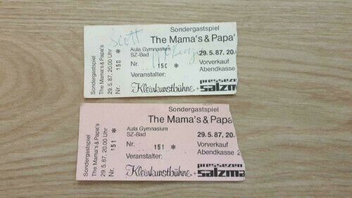 2 Scott McKenzie Autogramm Eintrittskarte The Mama's & Papa's 87 in Goslar