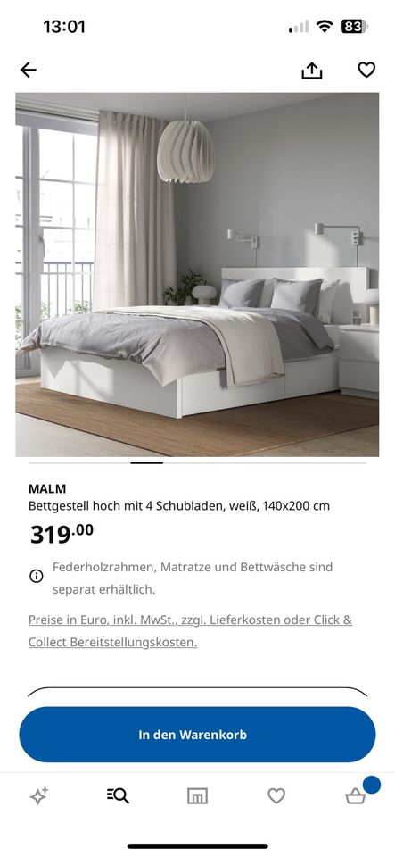 Ikea Malm Bett 140x200cm in Schneverdingen
