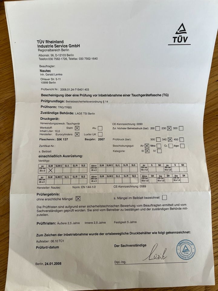 10 Liter Tauchflasche/Pressluftflasche mit Doppelventil Nautec in Leichlingen