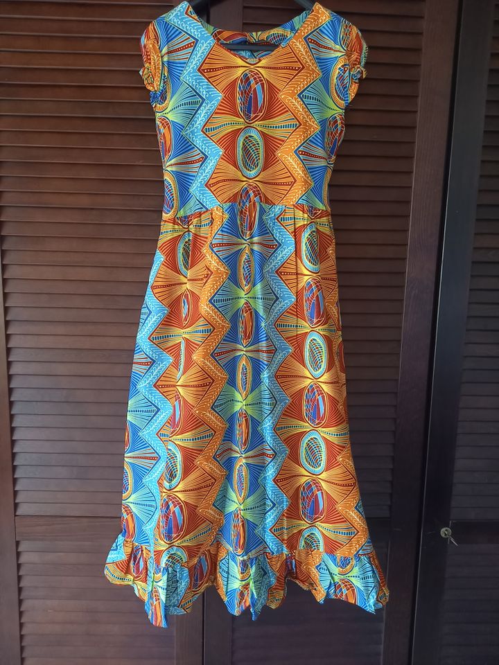 afrikanisches Kleid Gr. S Kente orange blau NEU 100% Baumwolle in Denzlingen