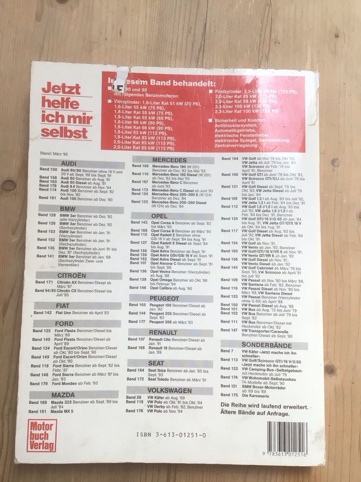 Audi 80/90 Jetzt helfe ich mir selbst. Reperatur Handbuch B4 in Albaching