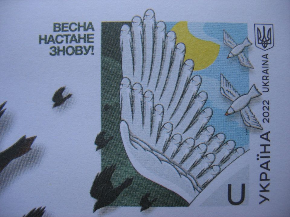 Gestempelter Umschlag "Der Frühling wird wiederkommen!". Ukraine in Düsseldorf