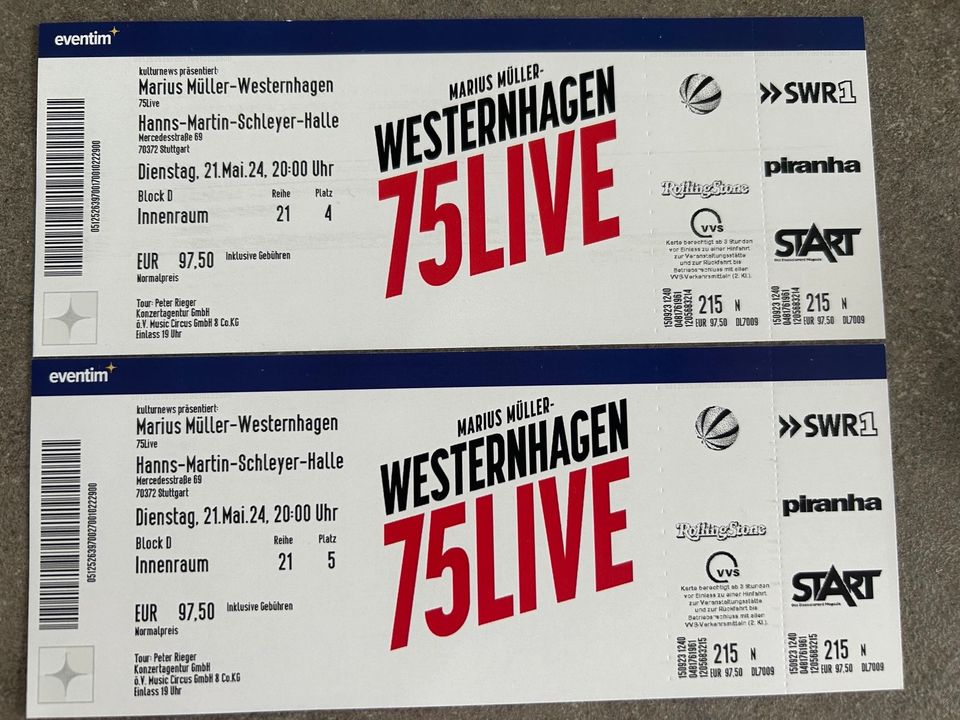 1 Ticket Stuttgart 21.05.24: Marius Müller-Westernhagen in Filderstadt