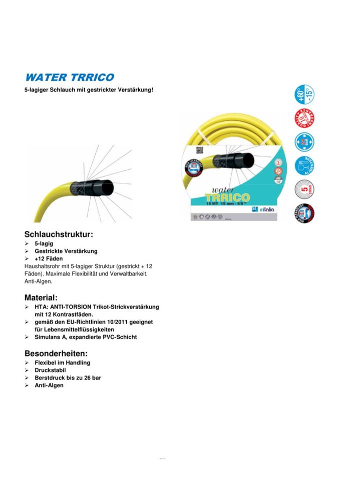 Wasser-Schlauch 5-lag. 75m,3/4" verstärkt, Anti-Algen Landwirtsch in Halsenbach