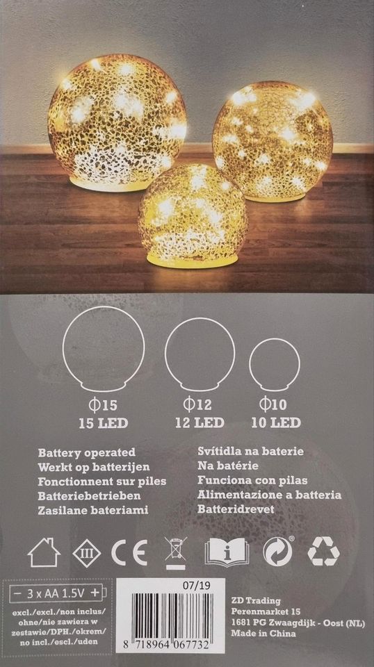 Glaskugeln Warmweiß 3 Stück LED Batteriebetrieben Weihnachtsdeko in Sassenburg