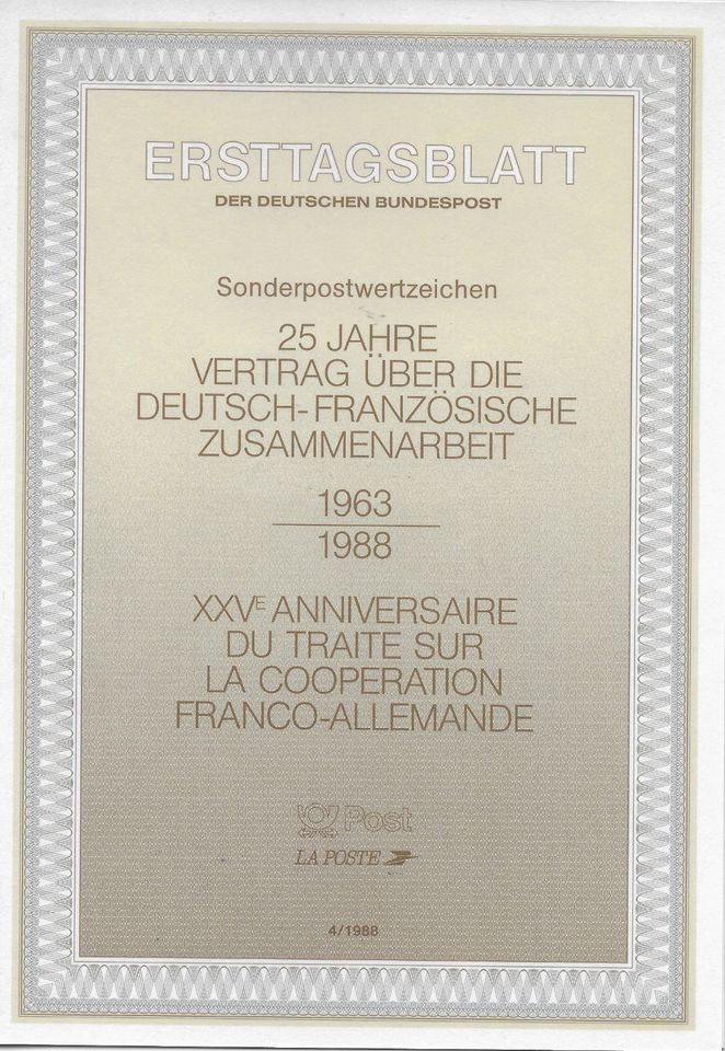 Gedenkblatt "25 Jahre Deutsch-Französische Freundschaft" in Montabaur