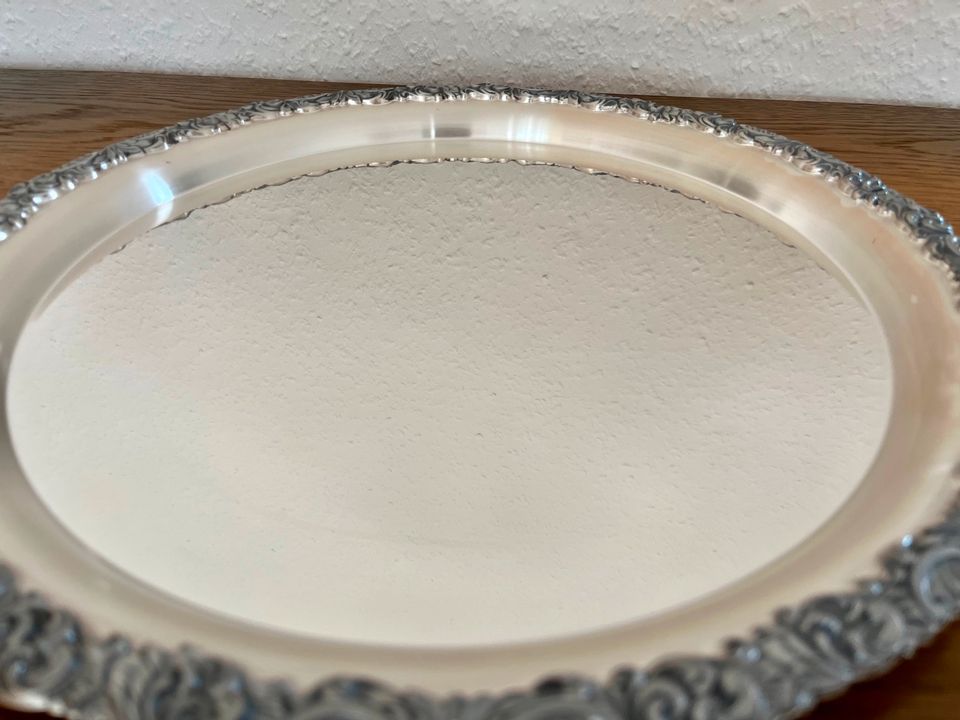 Gläsertablett 36cm Tablett spiegelpoliert mit Zinnrand HOCHWERTIG in Herford