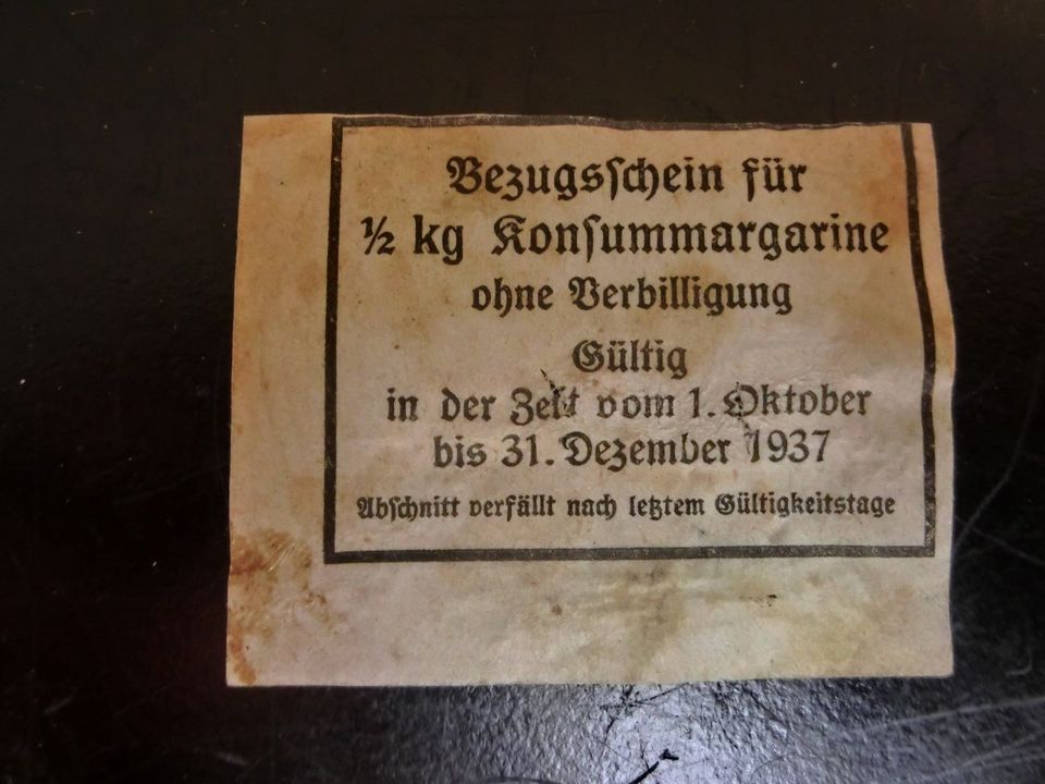 Lebensmittelmarke Bezugsschein Magarine 1937 in Neustadt
