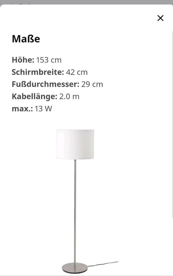 Ikea Skaftet / Ringsta Stehlampe weiss silber vernickelt in Düsseldorf