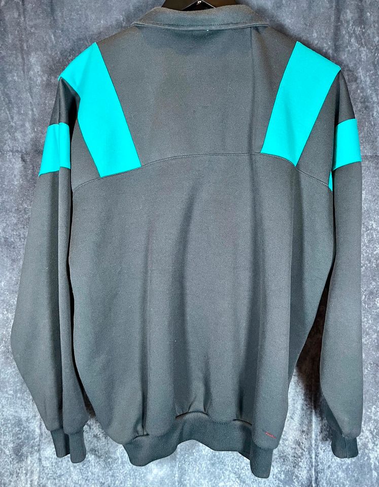 Adidas Vintage Retro Sweatshirt Jacke in Türkis/Schwarz - Gr. S/M in Issum