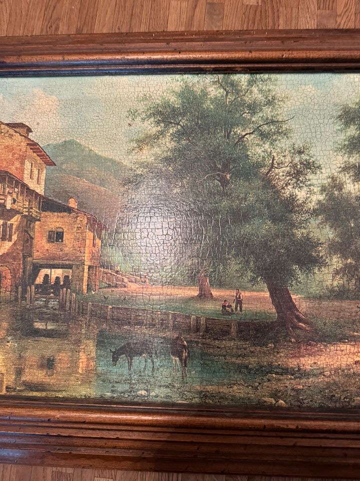 antikes Ölgemälde 19. Jahrhundert Landschaft antiker Rahmen in Radolfzell am Bodensee