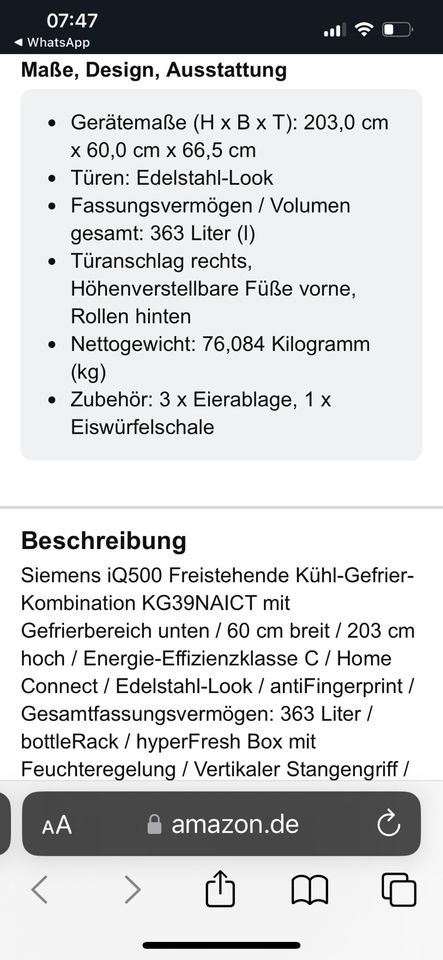 Siemens & - Kleinanzeigen jetzt gebraucht am Garantie Taunus kaufen Kühlschrank mit Gefrierschrank Kühl- KG39NAICT eBay Hofheim Kleinanzeigen Hessen in ist | | Gefrierkombination IQ500