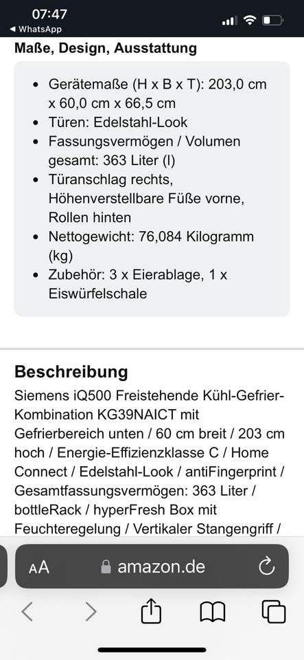 Garantie KG39NAICT IQ500 Hofheim in | mit Taunus Hessen jetzt Gefrierschrank Kühlschrank ist gebraucht Kühl- | & Kleinanzeigen am kaufen - Gefrierkombination eBay Kleinanzeigen Siemens