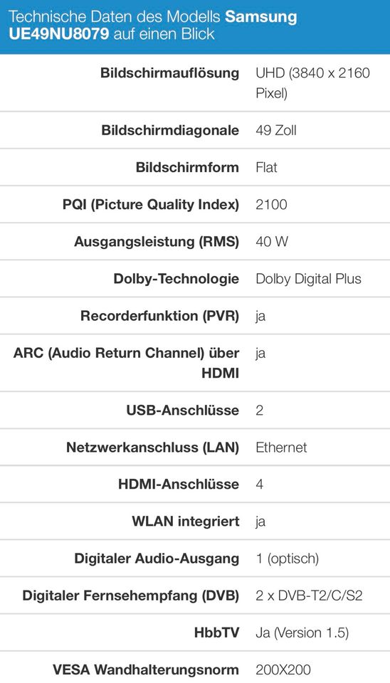 Samsung Flat Premium UHD TV 49" Zoll in Nürnberg (Mittelfr)