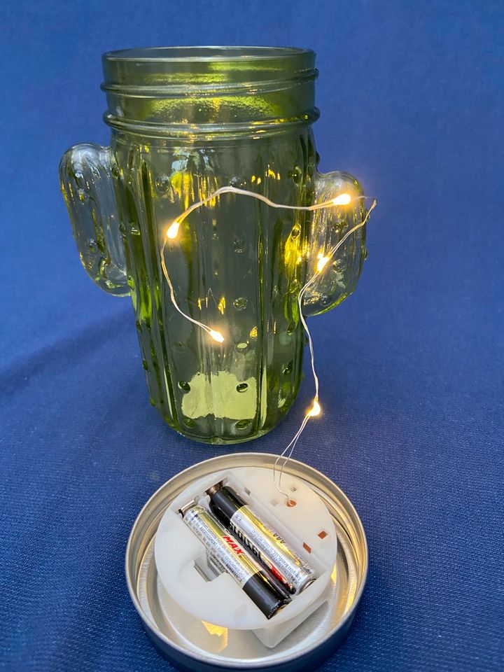 Glas Kaktus Design Grün,Partylicht,LED Deko Lampe in Jülich