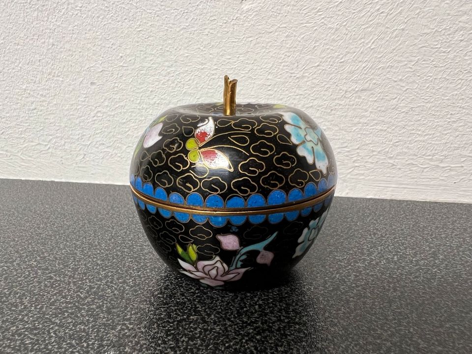 Vintage Deckeldose Cloisonné Emaille Apfel Schmuckbox Schatulle in Selent