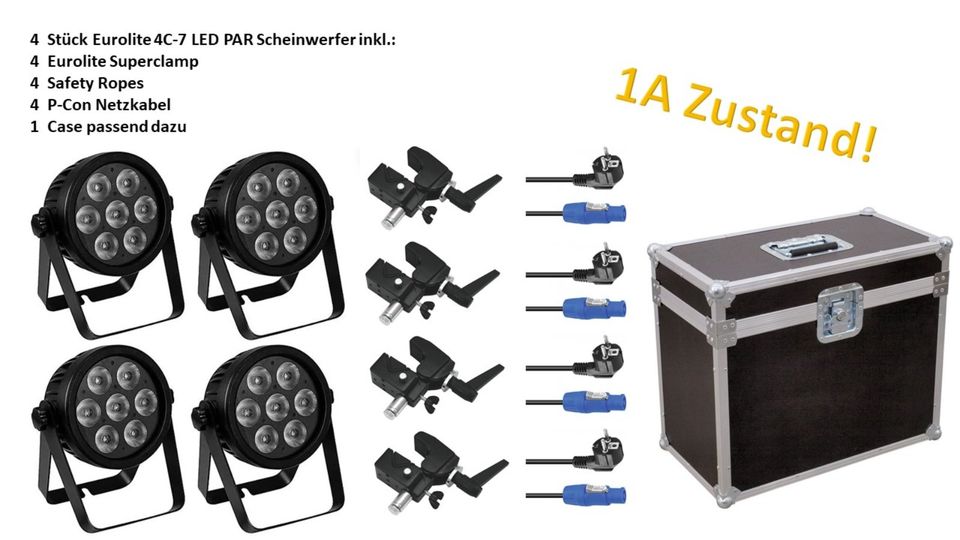 Set 4x Eurolite 4C-7 LED PAR, inkl. Zubehör in Mönchengladbach