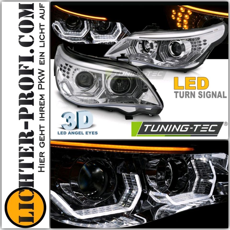 LED Angel Eyes Scheinwerfer für BMW 5er E60/E61 03-07 chrom mit LED Blinker