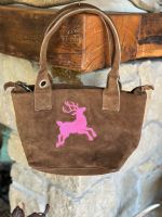 Wildleder Tasche Handtasche bestickt braun mit pink Rosi Bavaria Hessen - Taunusstein Vorschau