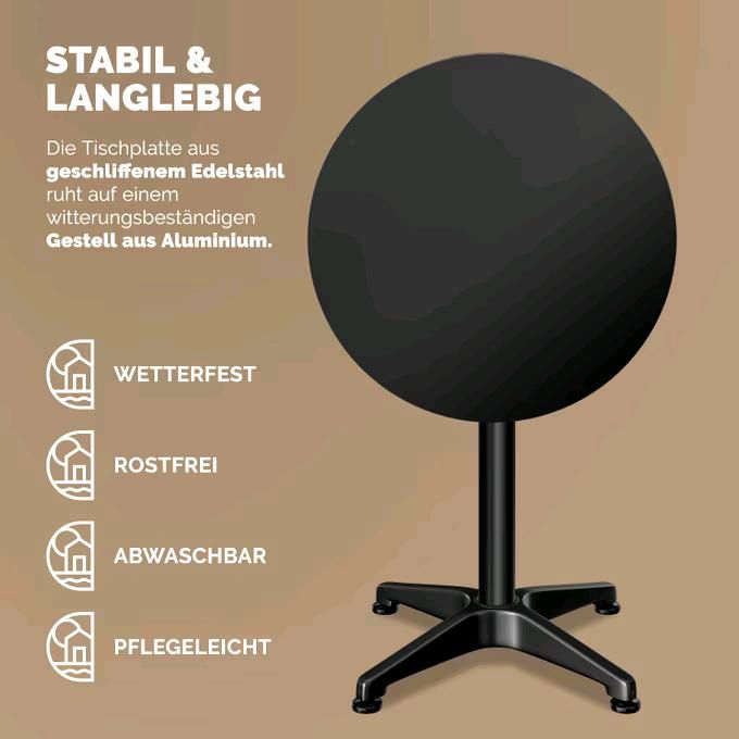 Stehtisch 2er-Set Schwarz Alu Ø60cm klappbar, höhenverstellbar in Blieskastel