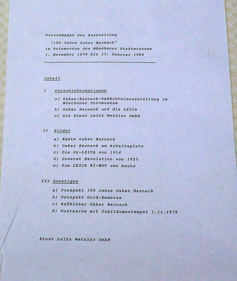 Leica Leitz Pressemappe 1979 100 Jahre Oskar Barnack Super Rar 9 in Petershagen